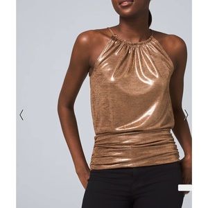 White House Black Market Metallic Bronze Halter Top